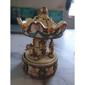 Vintage Rare DAMAGE* Beautiful Old Porcelain Music Carrusel *NOT WORKING* As-Is